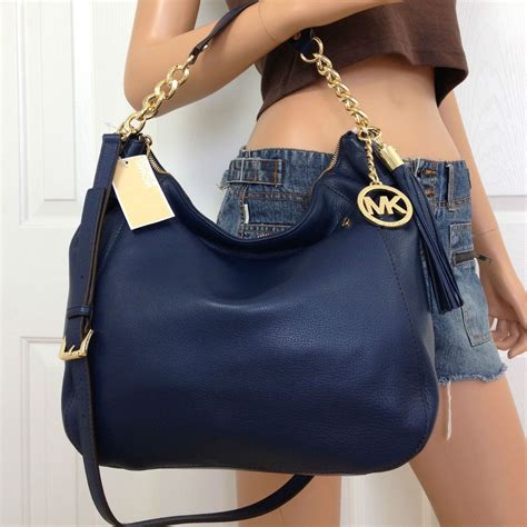 blue leather michael kors purse|Michael Kors navy shoulder purse.